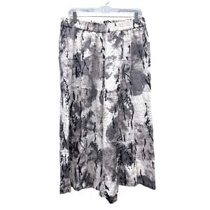 ALEMBIKA Linen Abstract Print Artsy Lagenlook Wide Leg Cropped Pants Size 4 L